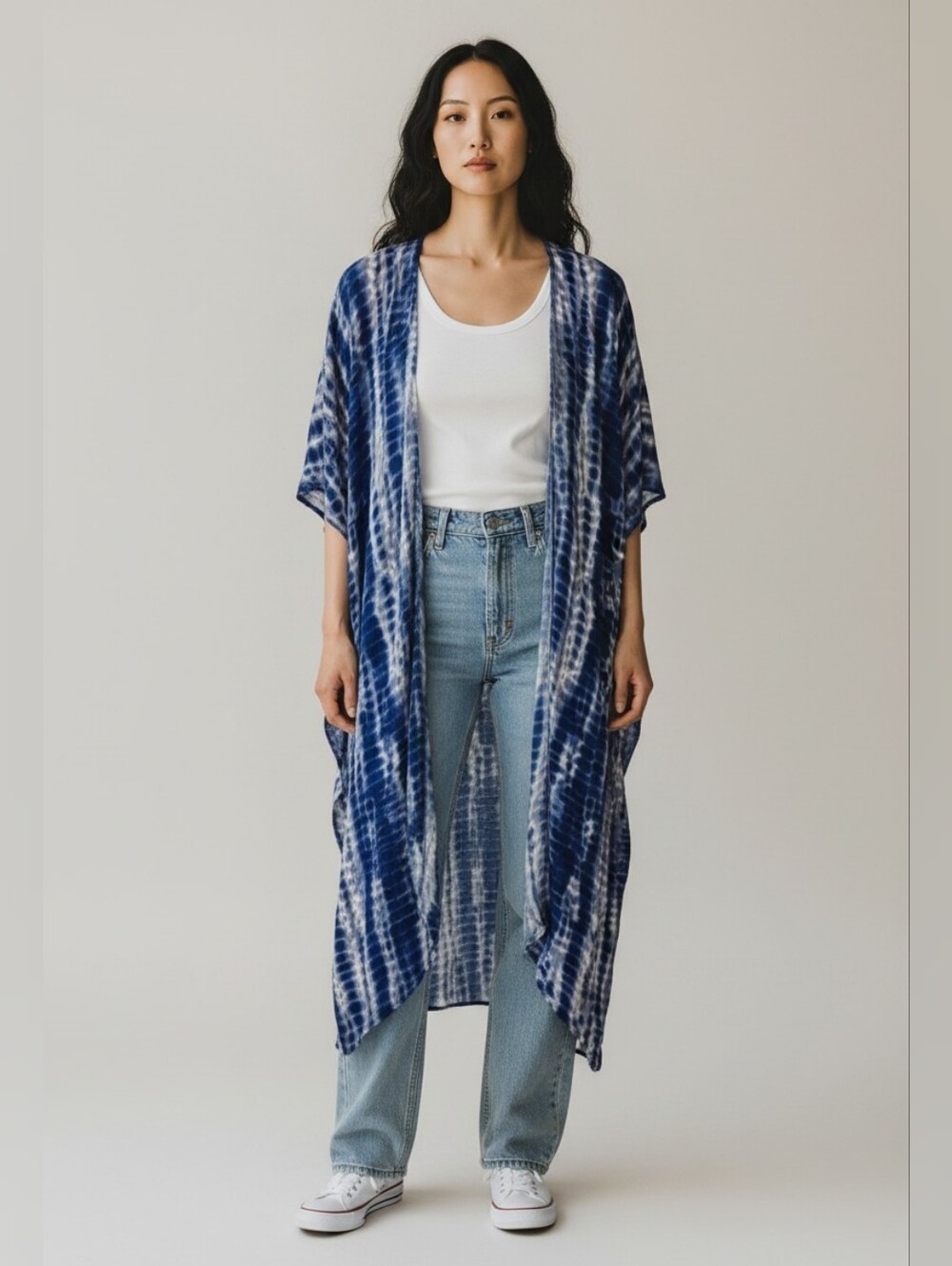 One Size Blue Tie-Dye Kimono